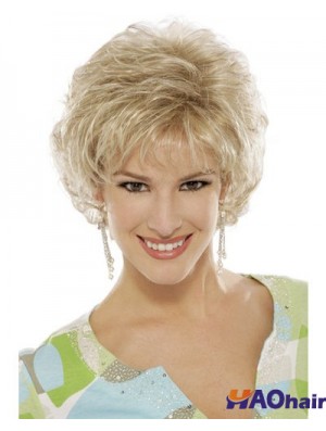 Perruque blonde frisée avec coupe classique courte sans bonnet