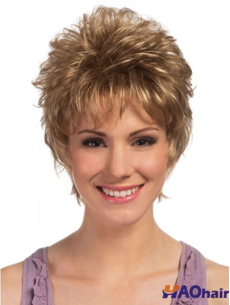 Boycuts Cropped Blonde Curly Haute Qualité Petite Perruques