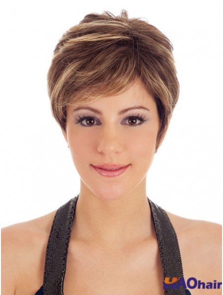 Boycuts Straight Brown Capless Trendy perruques courtes