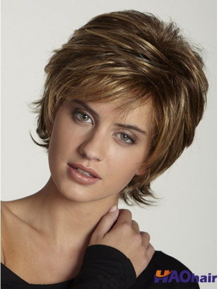 Perruques synthétiques UK Brown Color Short Length Layered Cut