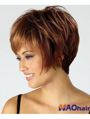 Perruque pas chère avec coupe courte synthétique capless de couleur marron Boycuts