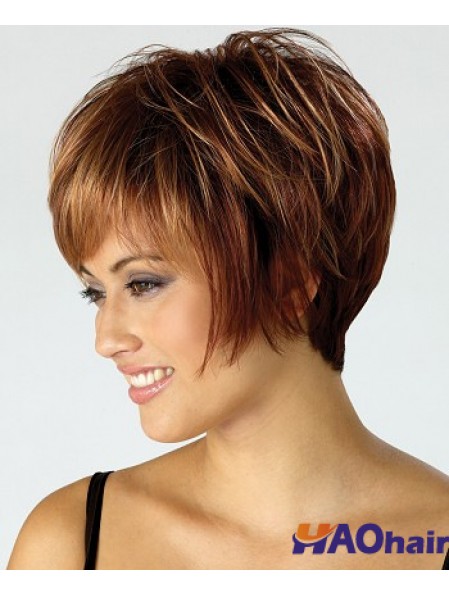 Perruque pas chère avec coupe courte synthétique capless de couleur marron Boycuts
