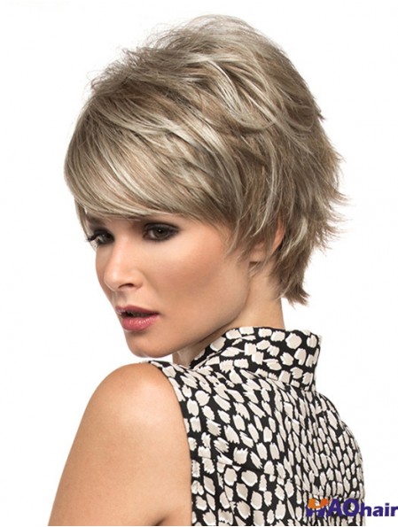 8 pouces appropriés ondulés Boycuts Blonde perruques courtes