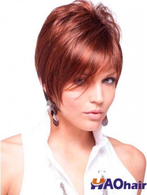 Pas cher vrais cheveux perruques couleur rouge courte longueur style droit