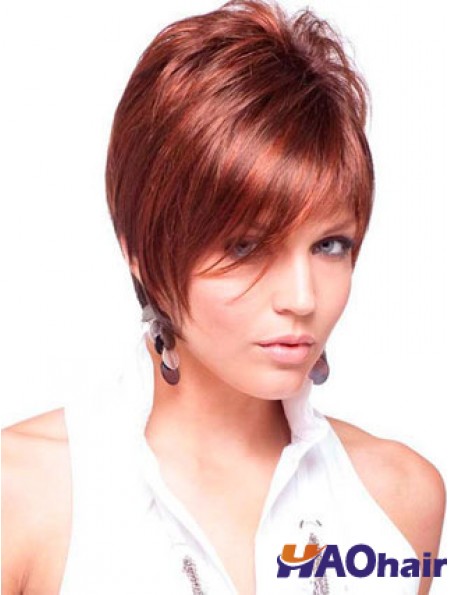 Pas cher vrais cheveux perruques couleur rouge courte longueur style droit