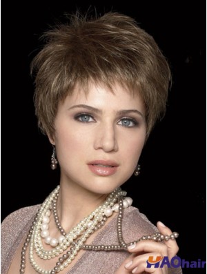 Boycuts Straight Brown Capless Style Perruques courtes