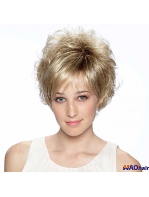 8 pouces de haute qualité bouclés en couches blonde perruques courtes