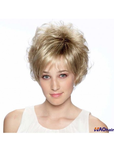 8 pouces de haute qualité bouclés en couches blonde perruques courtes