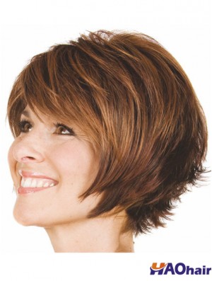 Bobs Wavy Brown capless perruques courtes pratiques