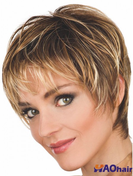 Perruques brunes style ondulé coupe courte longueur avec capless