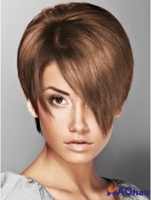 Boycuts Straight Brown Capless Soft perruques courtes