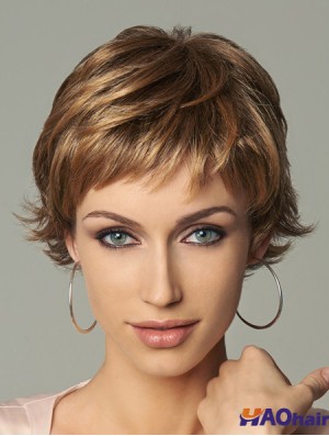 Perruques courtes blondes en couches ondulées de style 8 pouces