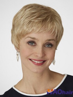 6 pouces populaires ondulés Boycuts Blonde perruques courtes