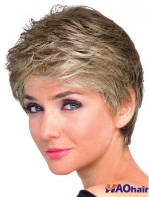 Perruques courtes naturelles ondulées marron capless Boycuts