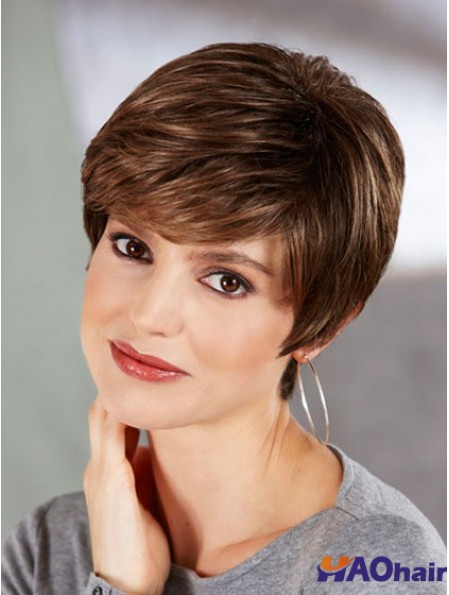 Boycuts Straight Brown Capless Perfect Perruques Courtes