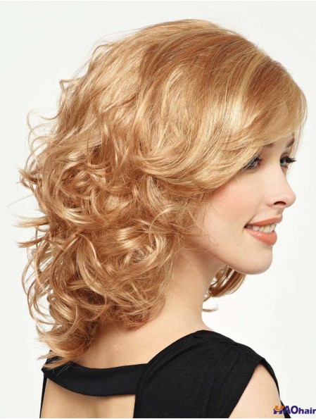 Perruque frisée avec frange Longueur d'épaule Couleur blonde avec capless