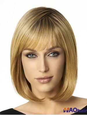 Longueur d'épaule Bobs 12 pouces droite blonde perruques moyennes