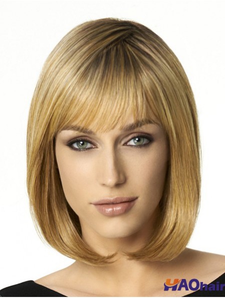 Longueur d'épaule Bobs 12 pouces droite blonde perruques moyennes