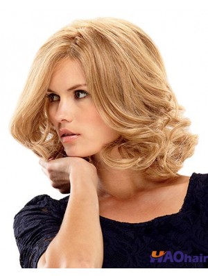 Longueur d'épaule Bobs Perruques moyennes blondes bouclées de 14 pouces