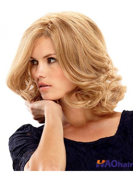 Longueur d'épaule Bobs Perruques moyennes blondes bouclées de 14 pouces