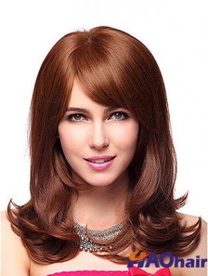 Longueur d'épaule avec frange 20 pouces Wavy Auburn Medium Wigs