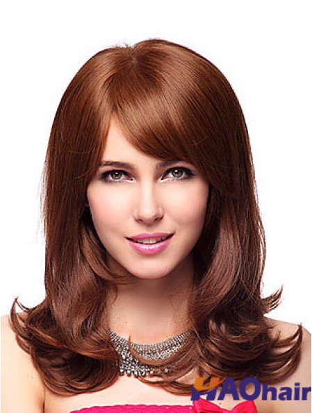 Longueur d'épaule avec frange 20 pouces Wavy Auburn Medium Wigs