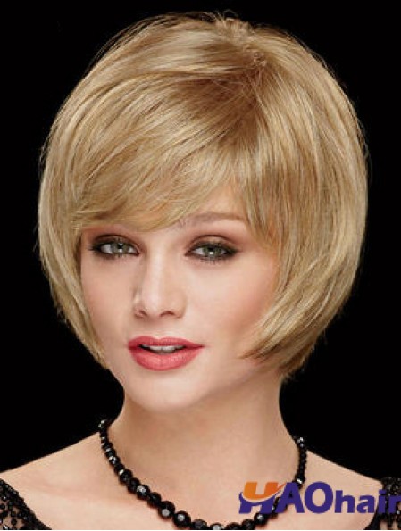 Longueur de menton Bobs 8 pouces droite blonde perruques moyennes