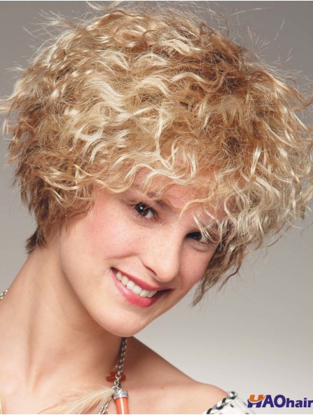 Longueur de menton avec frange 8  inchPerruques blondes bouclées moyennes