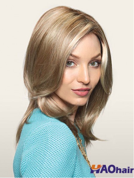 Perruques longues confortables monofilament en couches droites blondes