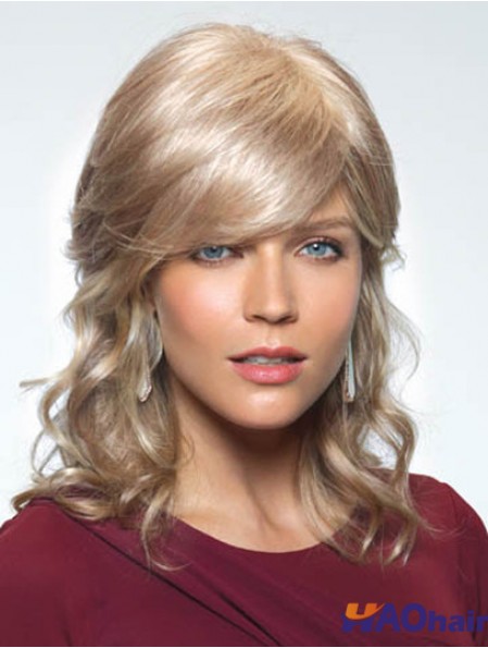 Blonde douce ondulée avec frange perruques longues sans bonnet