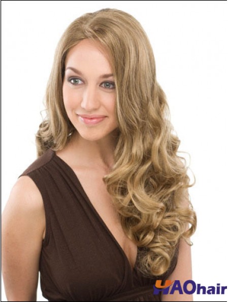 Blonde appropriée bouclée sans frange perruques longues sans bonnet