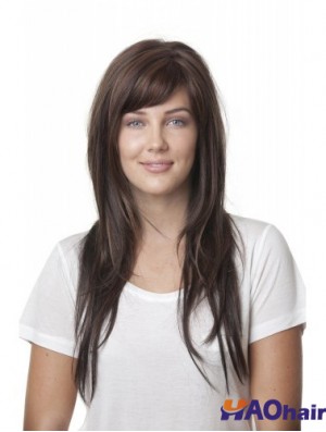 Idéal brun droit avec frange monofilament longues perruques