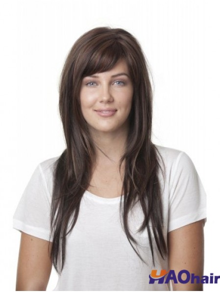 Idéal brun droit avec frange monofilament longues perruques