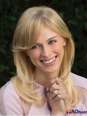 Style Blonde Ondulée Avec Frange Sans Bonnets Longues Perruques