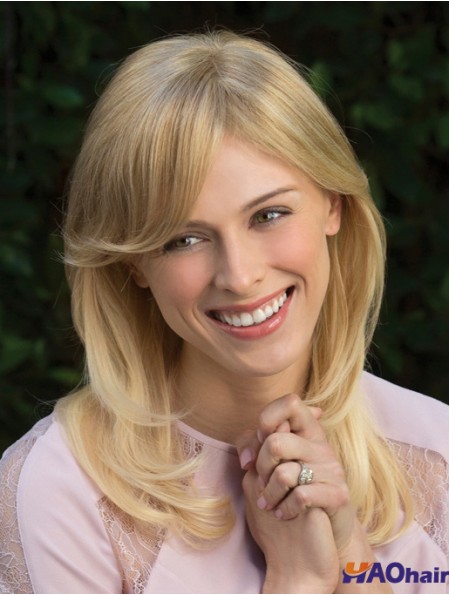 Style Blonde Ondulée Avec Frange Sans Bonnets Longues Perruques