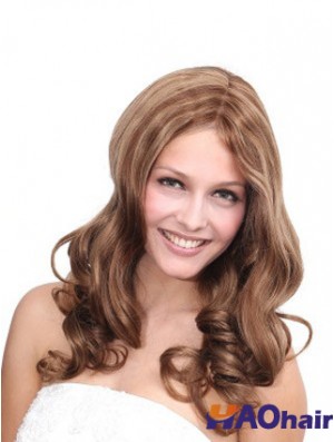 No-Fuss Brown Wavy sans frange Perruques longues 100% nouées à la main