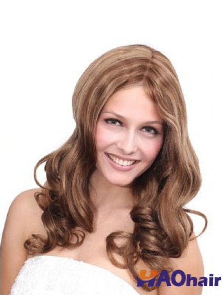 No-Fuss Brown Wavy sans frange Perruques longues 100% nouées à la main