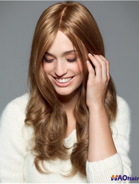 Perruque blonde avec une longueur ondulée synthétique capless