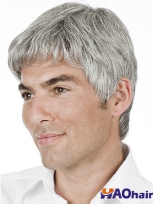 Gris droit court Remy humain 100% main liée perruque pour homme boutique