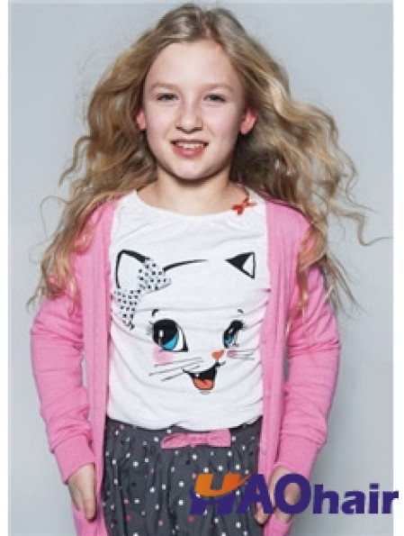 Perruques pour enfants à vendre couleur blonde 100% style ondulé attaché à la main