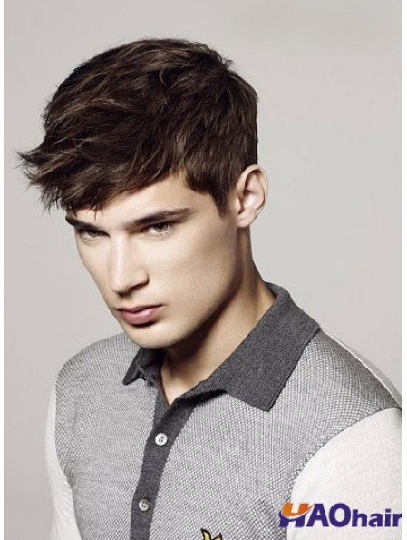 Perruque droite droite marron monofilam Remy pour homme UK