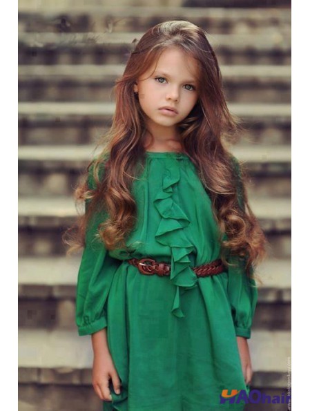 Perruques Enfants Cheveux Longs Noués Longs Auburn Remy Lace Front Monofilament