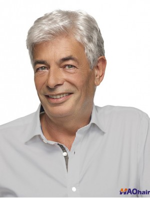 perruques de cheveux humains gris pour hommes