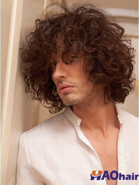 10  inchRemy Humain Court Auburn Curly Capless Hommes Perruques