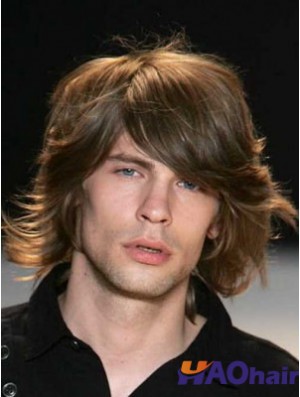 Auburn longueur de menton capless ondulé perruque de vrais cheveux pour hommes