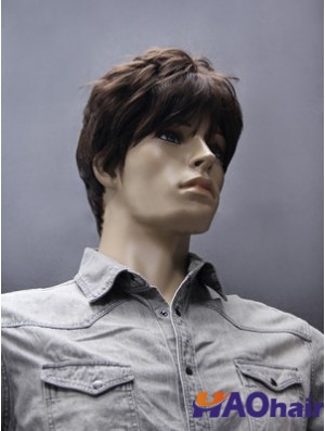 Perruque courte synthétique marron droite sans capuchon pour homme