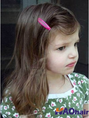 Longueur d'épaule droite brun cheveux humains remy avant de lacet perruques pour enfants
