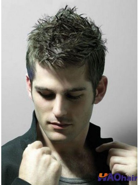 100% cheveux de vieil homme brun remy court attaché à la main