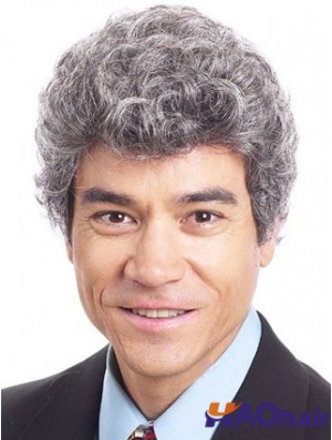 Curly 6  inchcapless court synthétique perruques de vieil homme