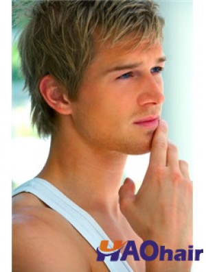 Cropped Straight 100% Hand Tied Brown Mens Wigs Cheveux humains